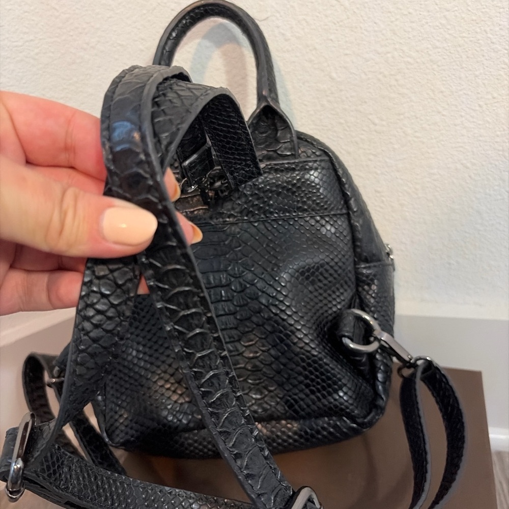 BCBG Paris Black Faux Snakeskin Mini Backpack Chain Detail - Picture 6 of 7